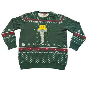 A Christmas Story Men's Green Leg Lamp Ugly Party Sweater Sz XL Funny Novelty